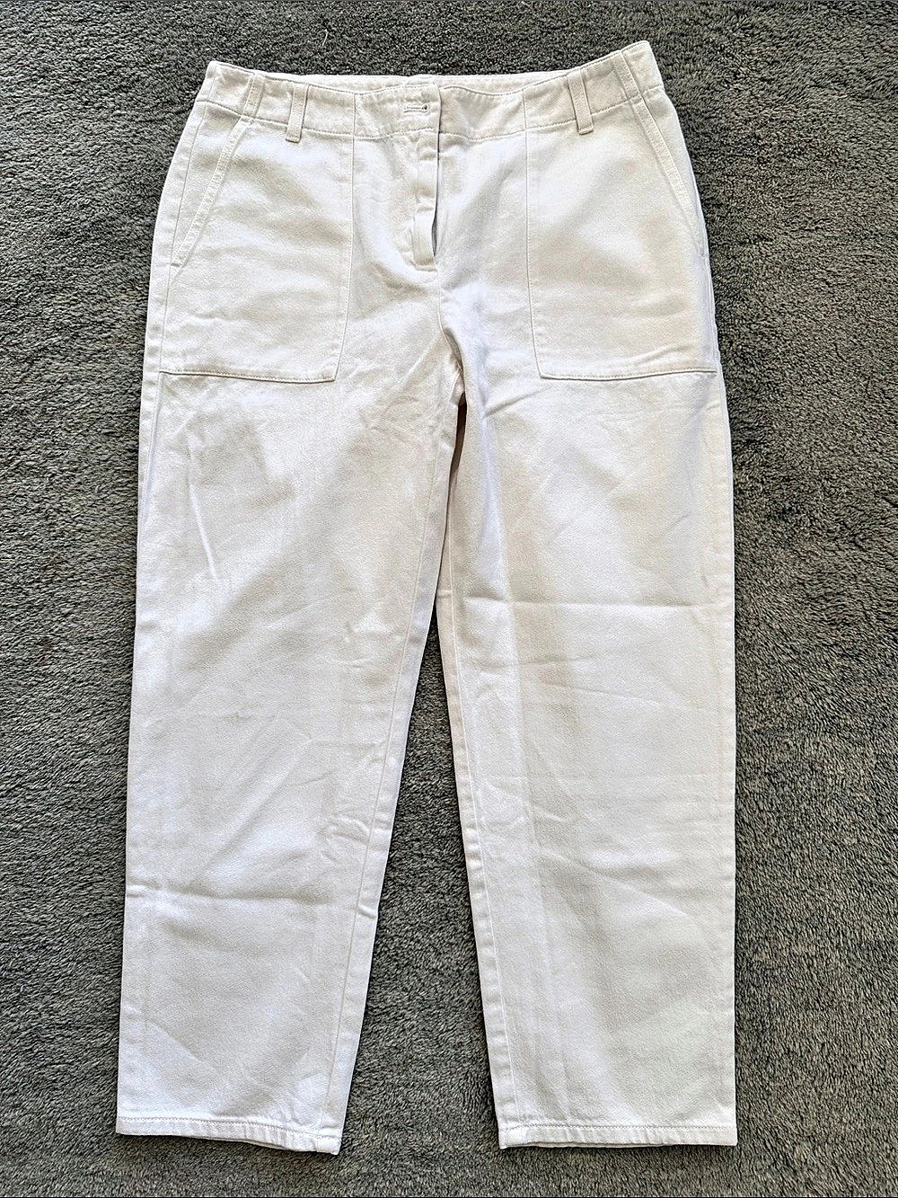 Eileen Fisher F/L Tapered Pant Straight Leg Cotton Pants in White Size petite la